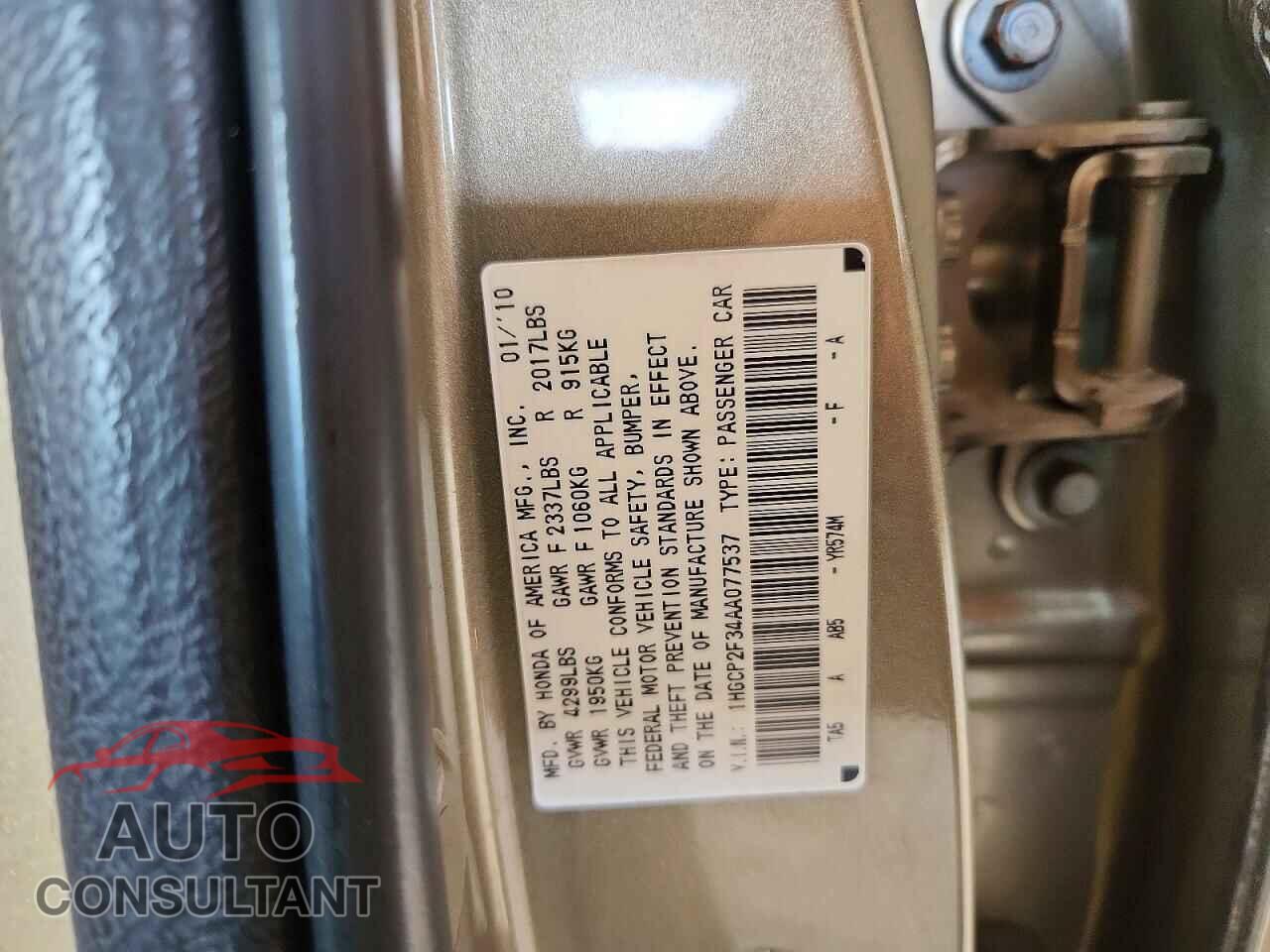 HONDA ACCORD 2010 - 1HGCP2F34AA077537