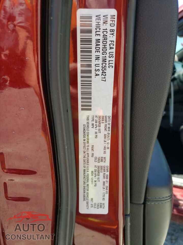 DODGE DURANGO 2021 - 1C4RDHDG1MC554217