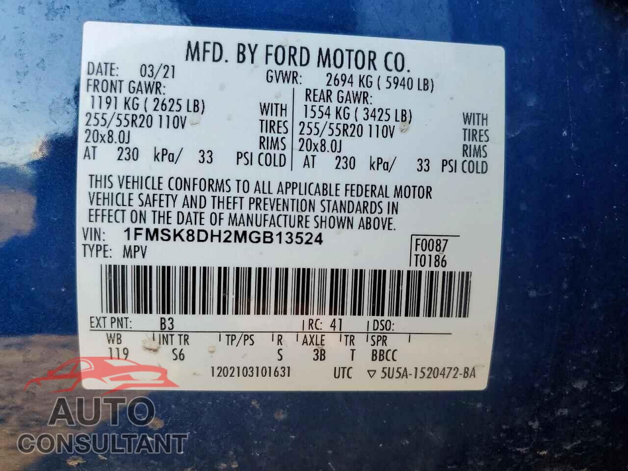 FORD EXPLORER 2021 - 1FMFK8DH2MGC13524