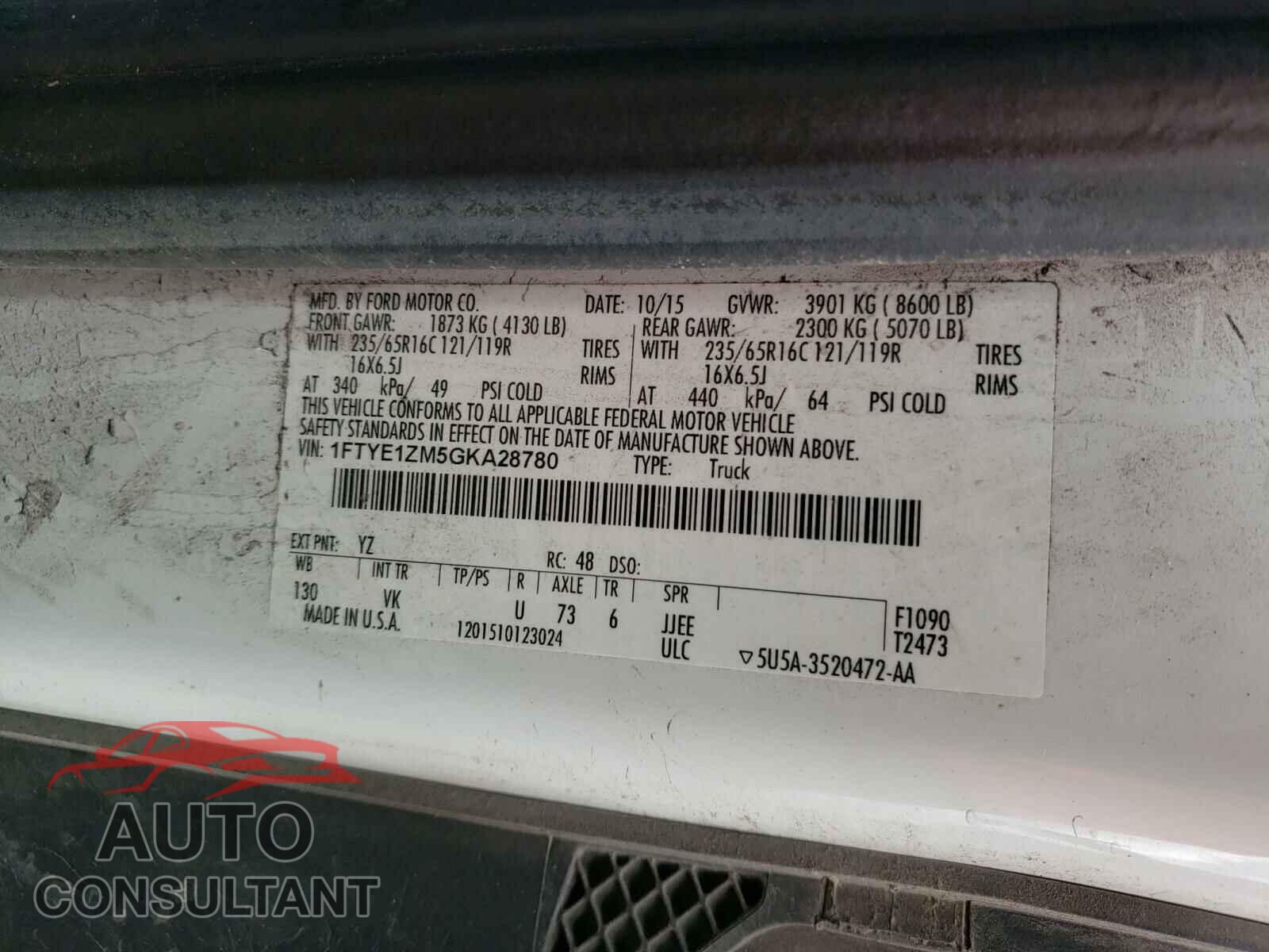 FORD TRANSIT CO 2016 - 1FTYE1ZM5GKA28780