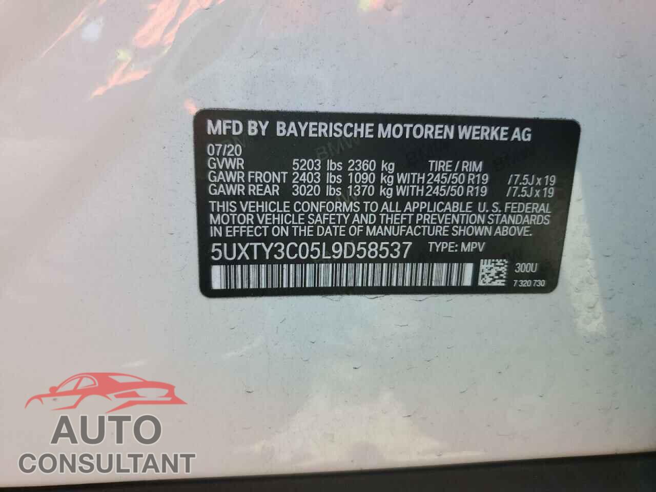 BMW X3 2020 - 5UXTY3C05L9D58537