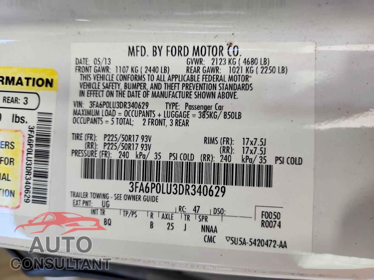 FORD FUSION 2013 - 3FA6P0LU3DR340629