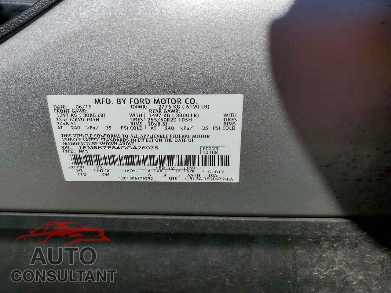 FORD EXPLORER 2016 - 1FM5K7F84GGA26975