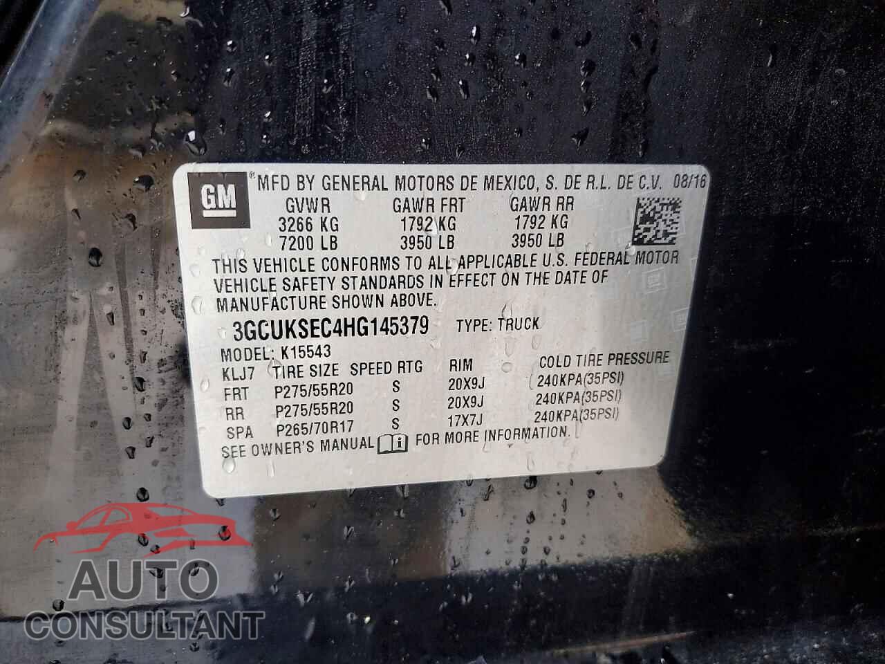 CHEVROLET SILVERADO 2017 - 3GCUKSEC4HG145379