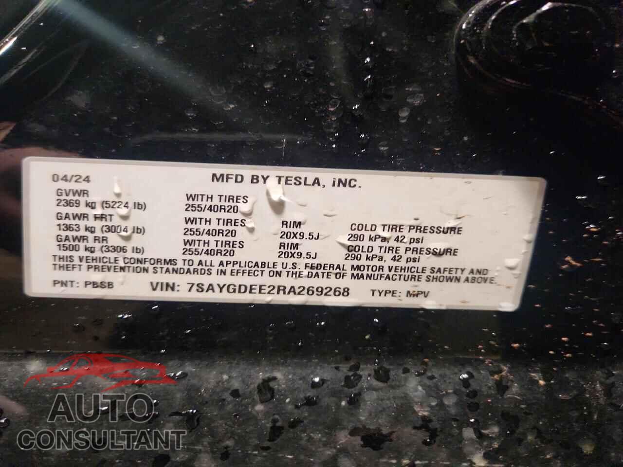TESLA MODEL Y 2024 - 7SAYGDEE2RA269268
