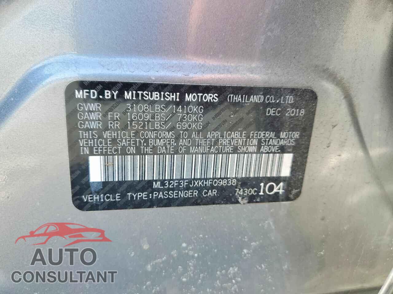MITSUBISHI MIRAGE 2019 - ML32F3FJXKHF09838
