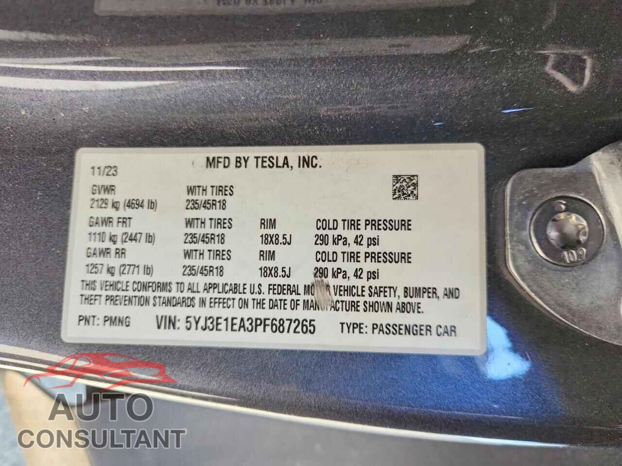 TESLA MODEL 3 2023 - 5YJ3E1EA3PF687265