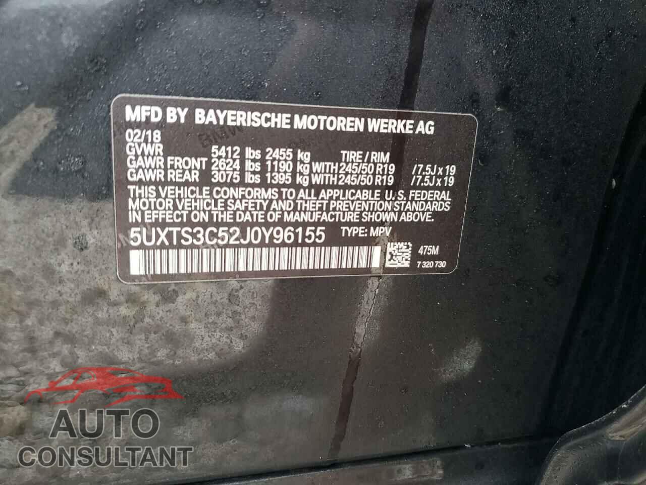BMW X3 2018 - 5UXTS3C52J0Y96155