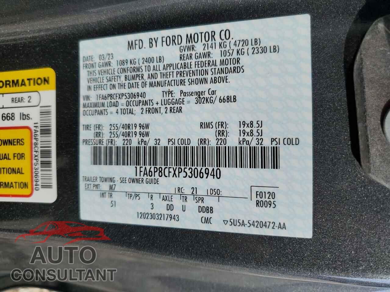 FORD MUSTANG 2023 - 1FA6P8CFXP5306940