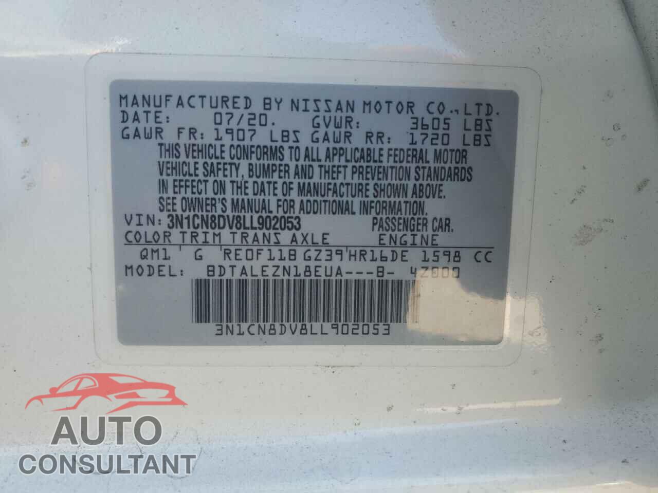 NISSAN VERSA 2020 - 3N1CN8DV8LL902053