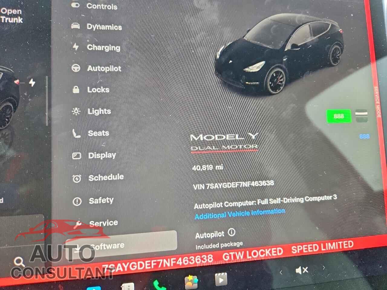 TESLA MODEL Y 2022 - 7SAYGDEF7NF463638