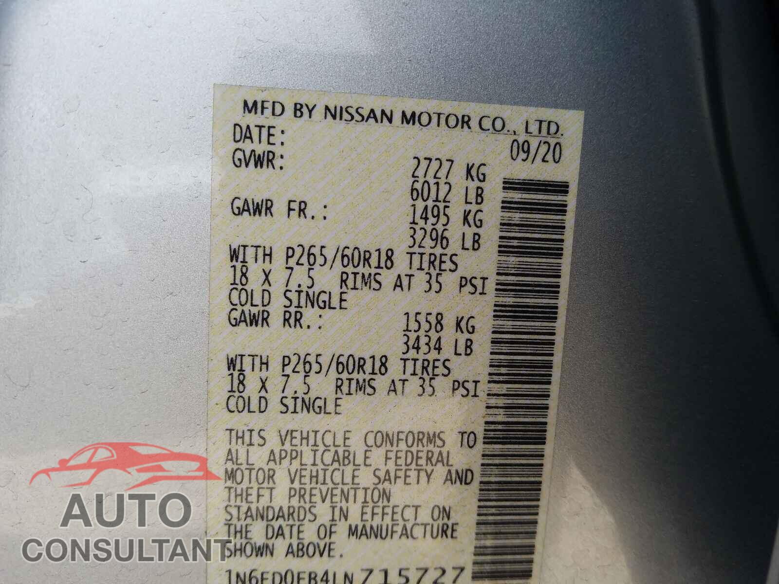 NISSAN FRONTIER 2020 - 1N6ED0EB4LN715727