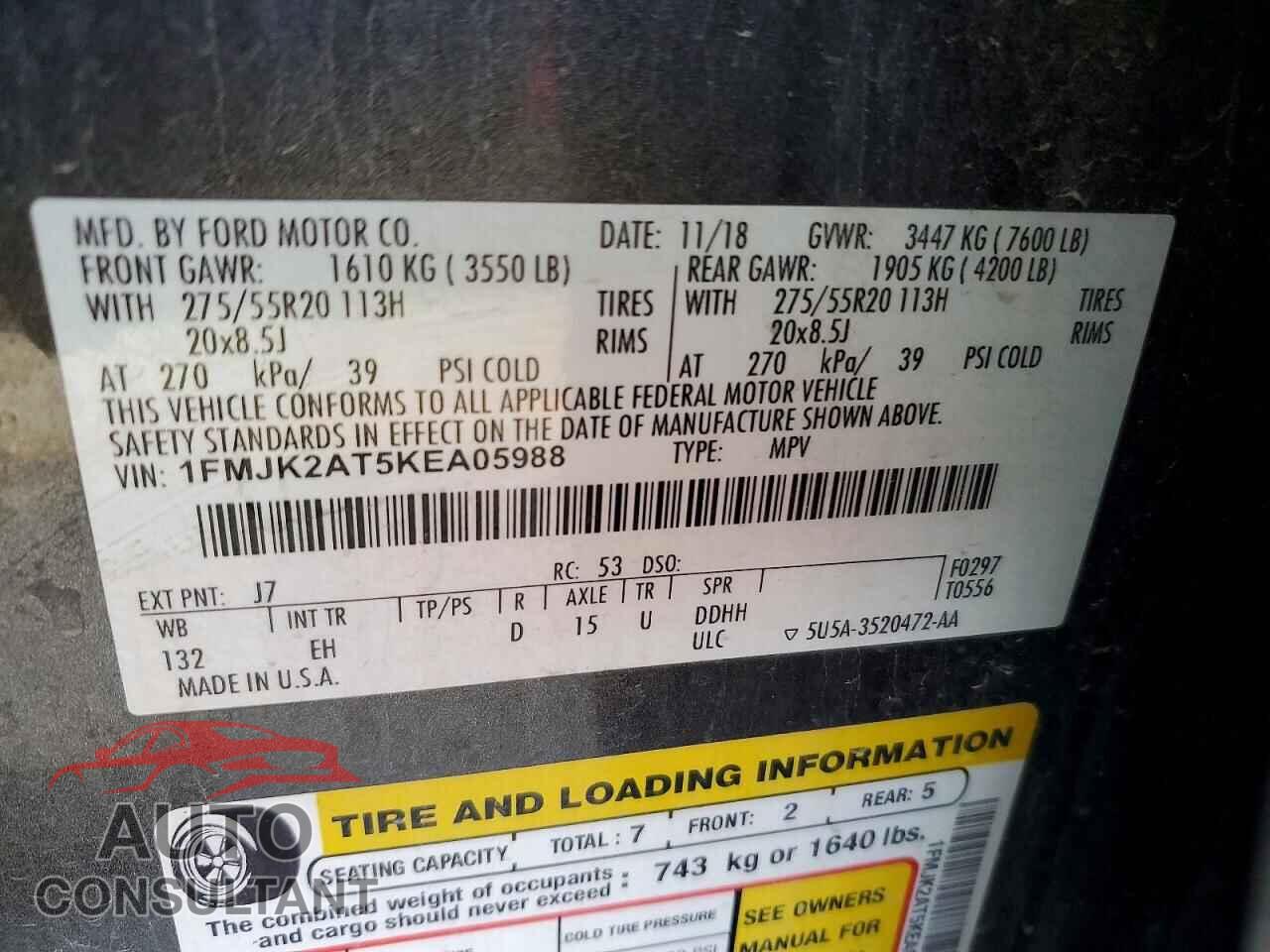 FORD EXPEDITION 2019 - 1FMJK2AT5KEA05988