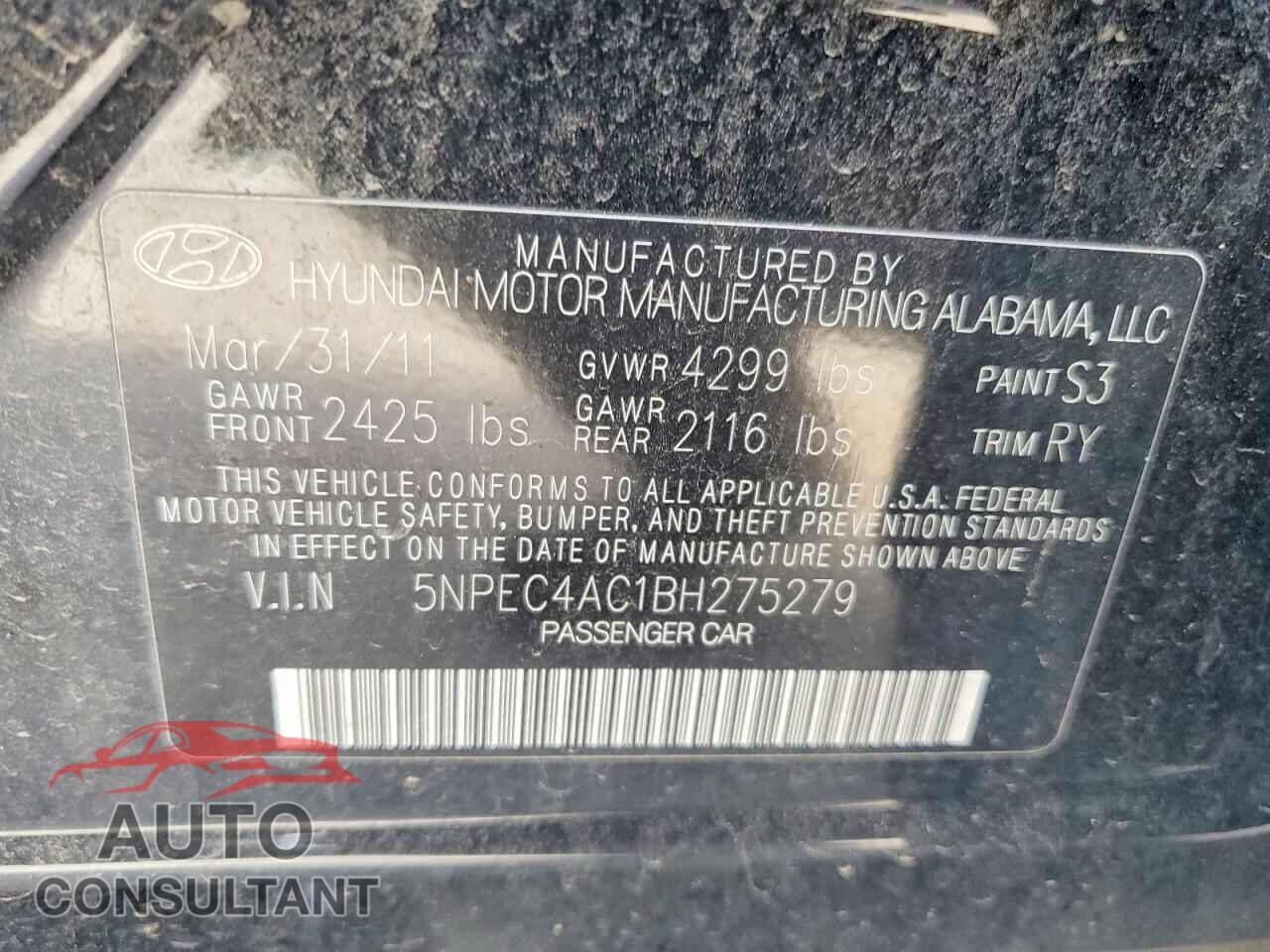 HYUNDAI SONATA 2011 - 5NPEC4AC1BH275279