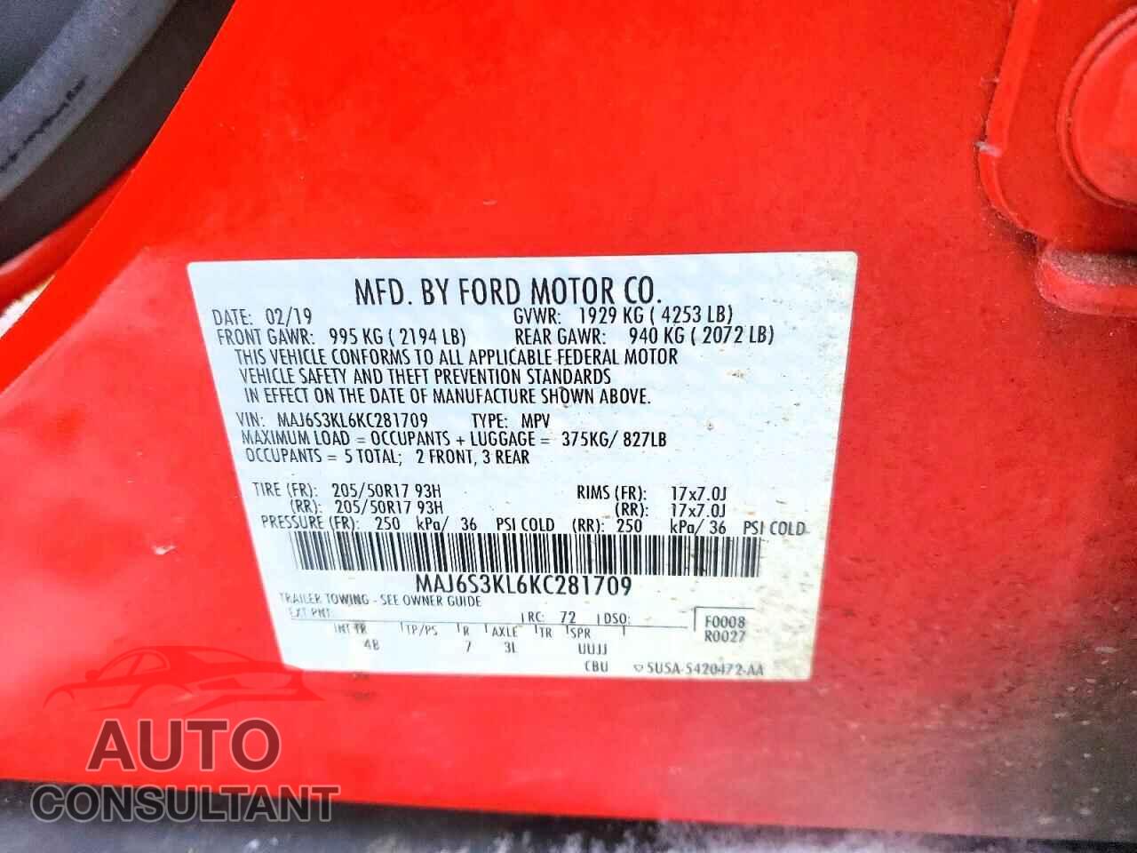 FORD ECOSPORT 2019 - MAJ6S3KL6KC281709