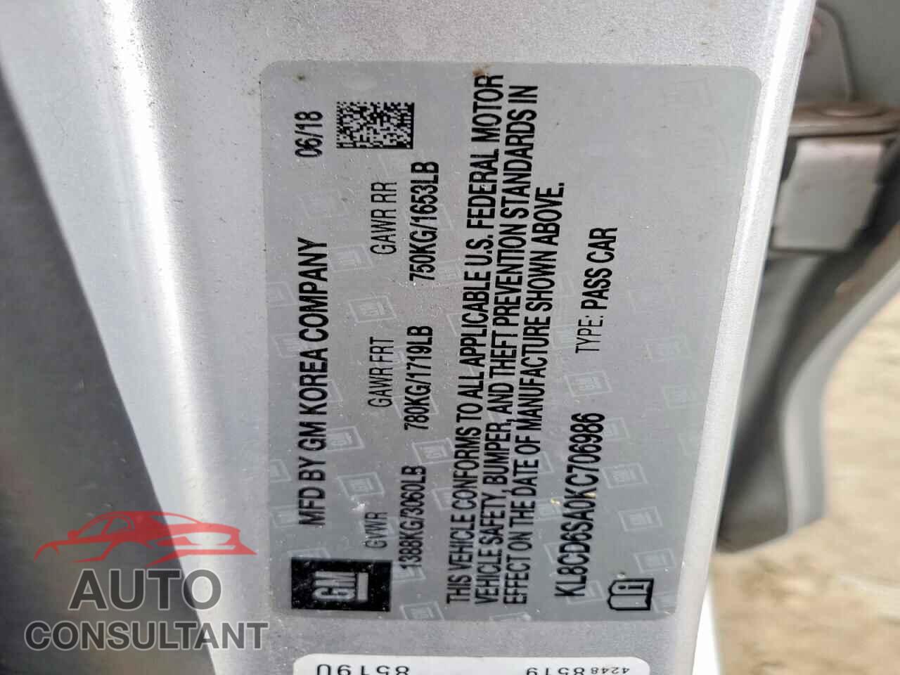 CHEVROLET SPARK 2019 - KL8CD6SA0KC706986
