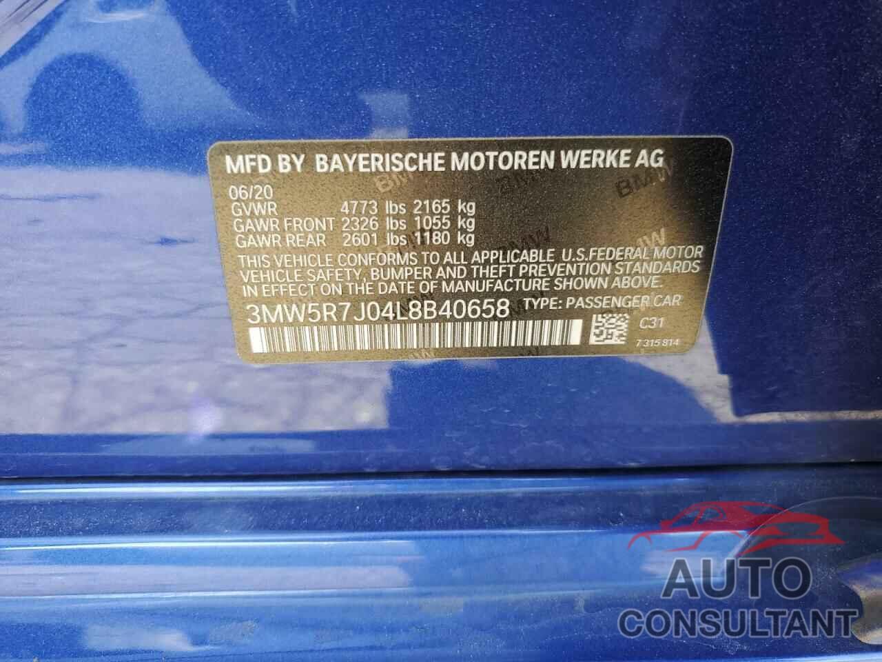 BMW 3 SERIES 2020 - 3MW5R7J04L8B40658