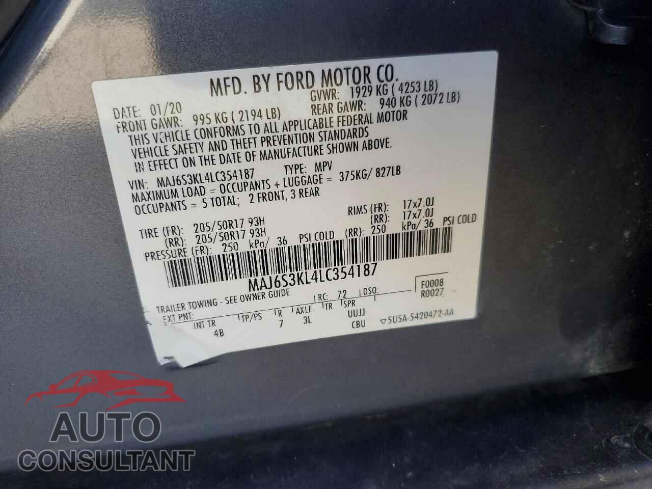 FORD ECOSPORT 2020 - MAJ6S3KL4LC354187