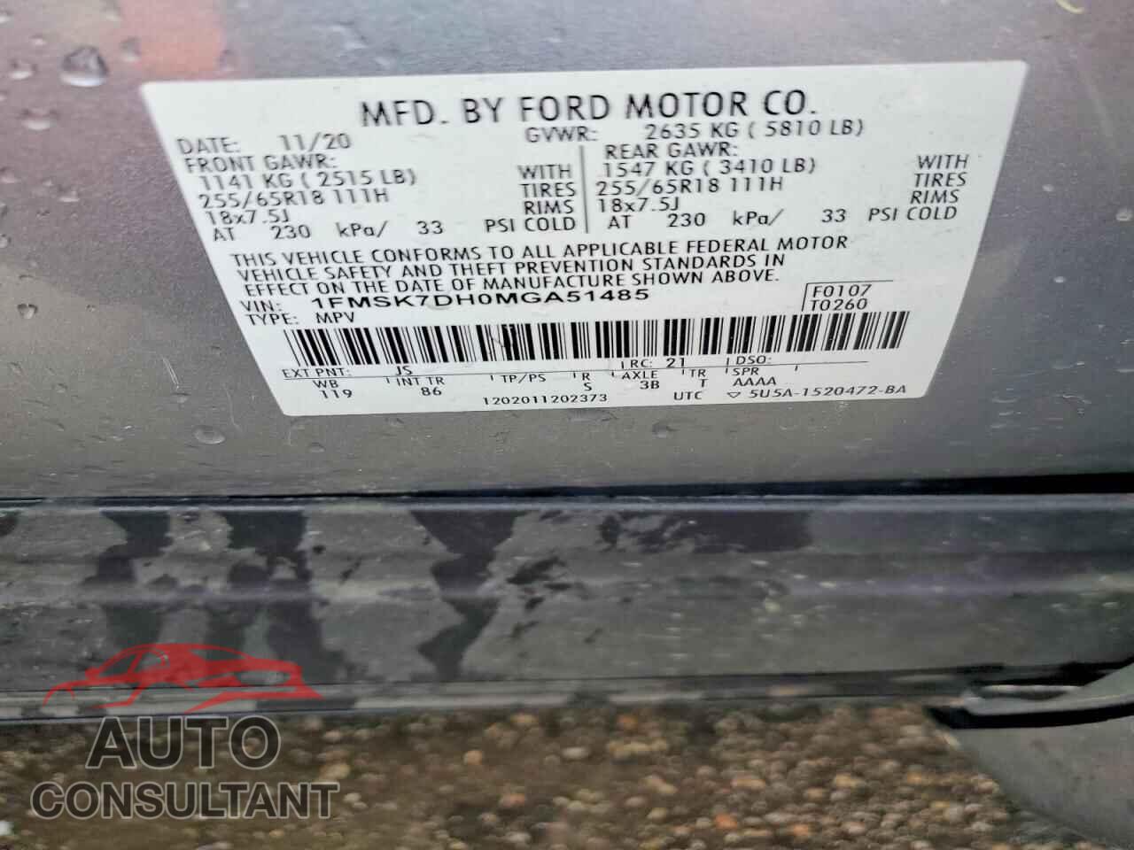 FORD EXPLORER 2021 - 1FMSK7DH0MGA51485