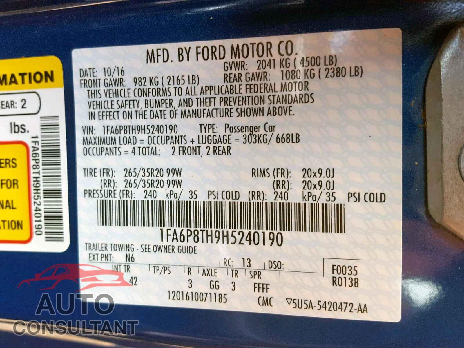 FORD MUSTANG 2017 - 1FA6P8TH9H5240190