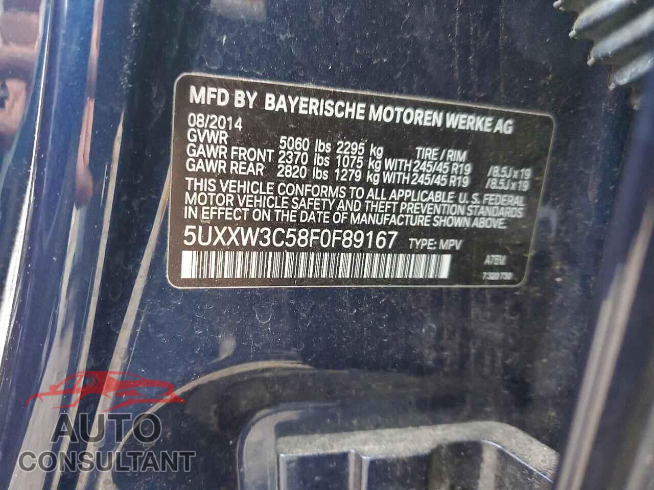BMW X4 2015 - 5UXXW3C58F0F89167