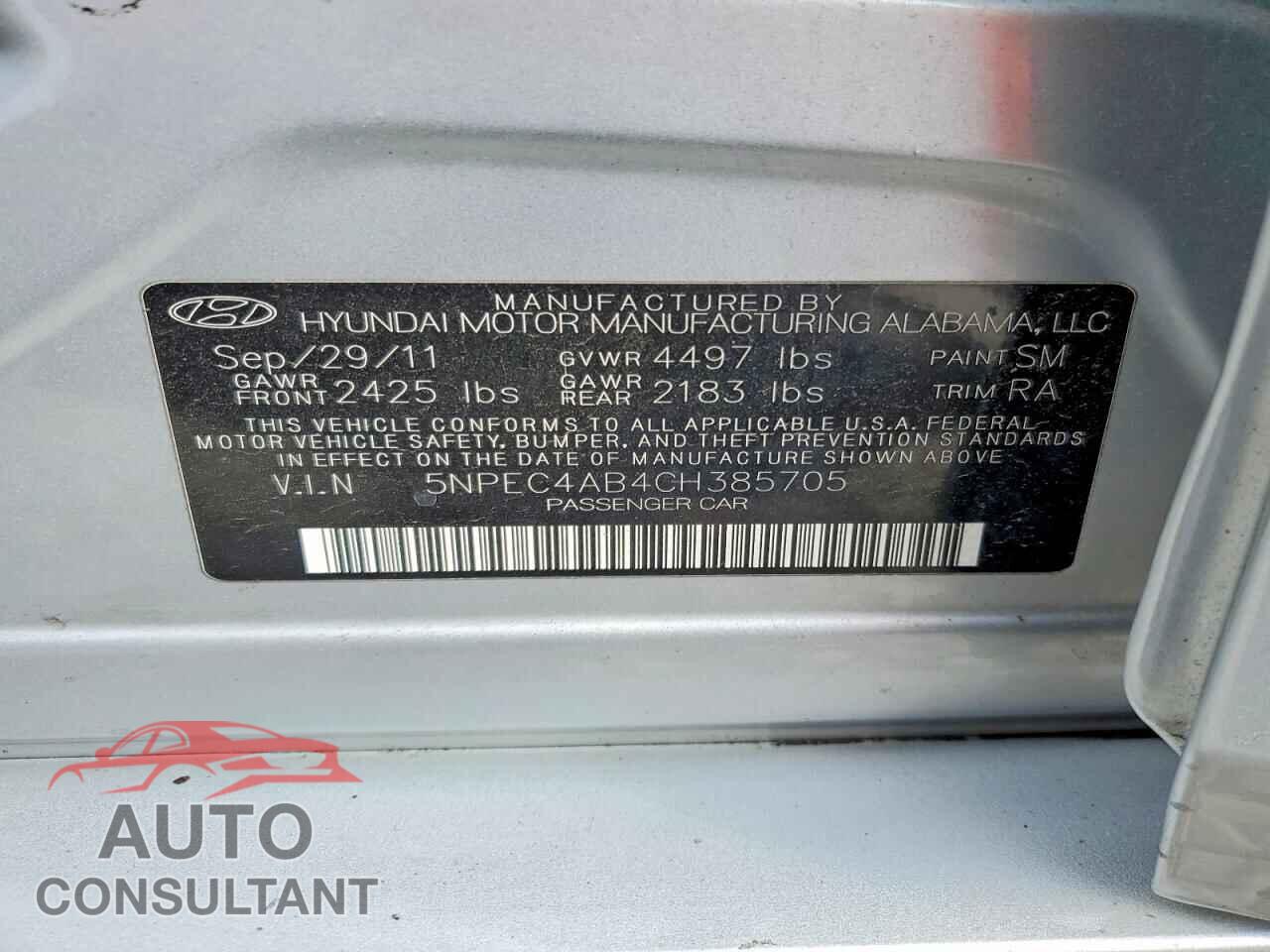 HYUNDAI SONATA 2012 - 5NPEC4AB4CH385705