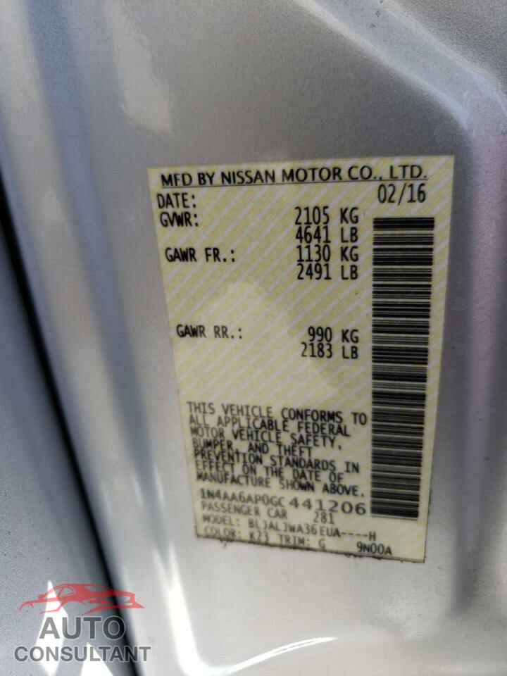 NISSAN MAXIMA 2016 - 1N4AA6AP0GC441206