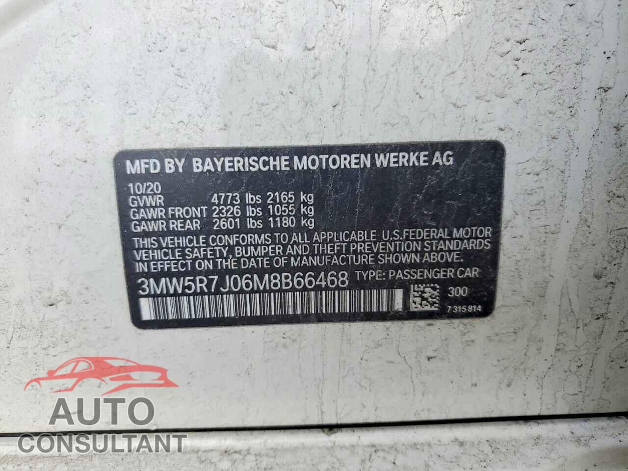 BMW 3 SERIES 2021 - 3MW5R7J06M8B66468