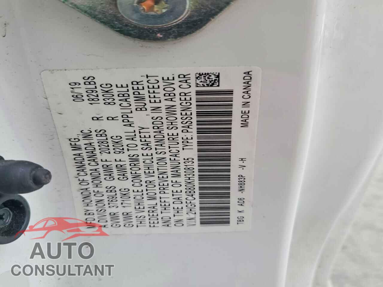 HONDA CIVIC 2019 - 2HGFC4B80KH308135