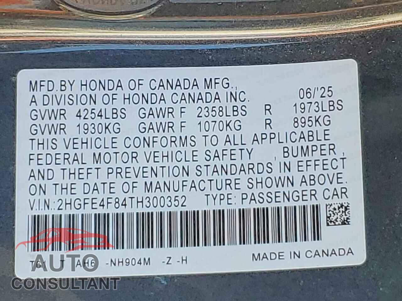 HONDA CIVIC 2026 - 2HGFE4F84TH300352
