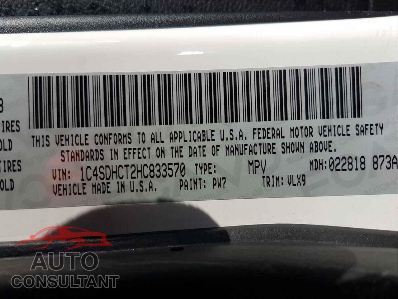 DODGE DURANGO 2017 - 1C4SDHCT2HC833570