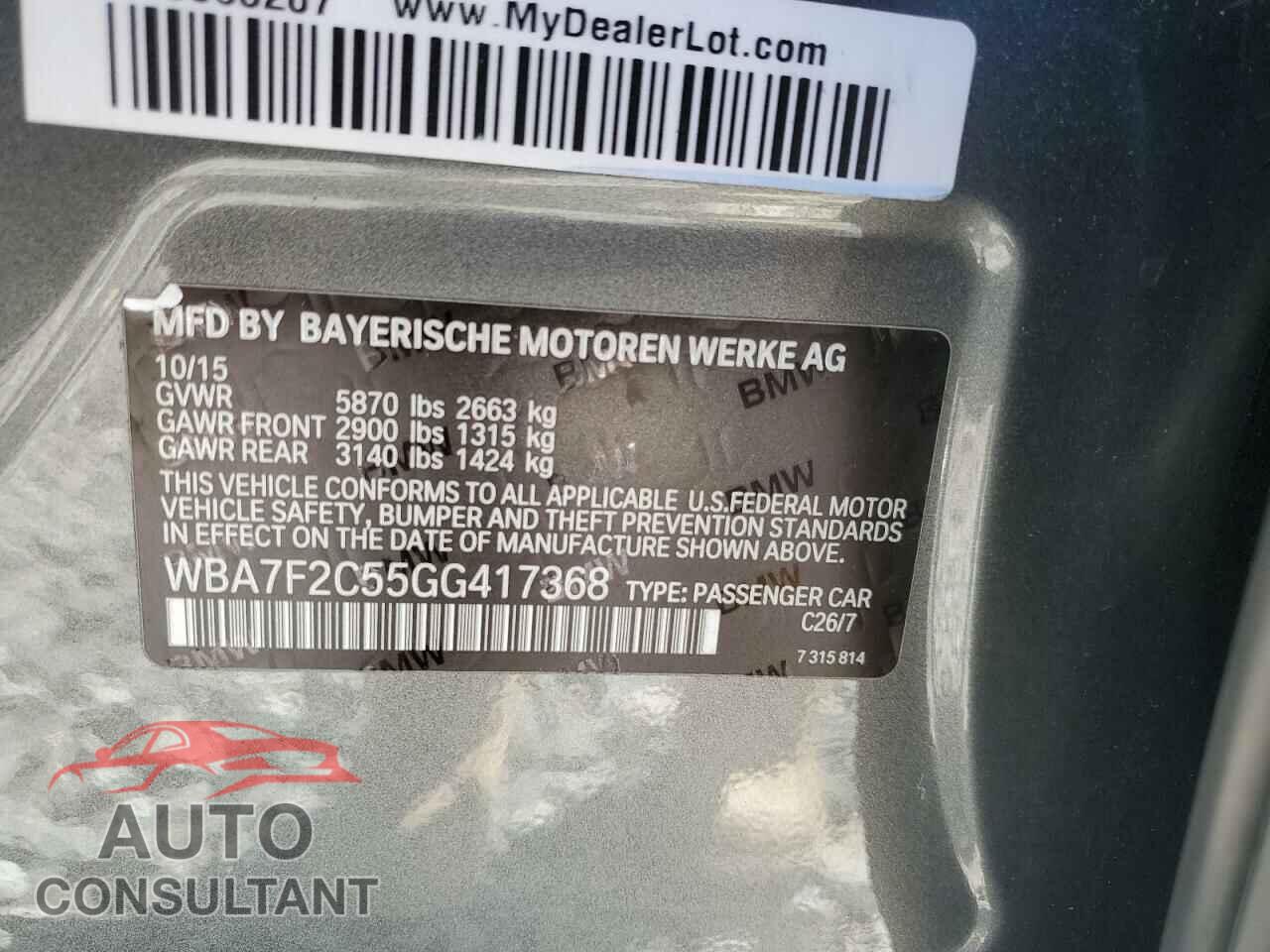 BMW 7 SERIES 2016 - WBA7F2C55GG417368