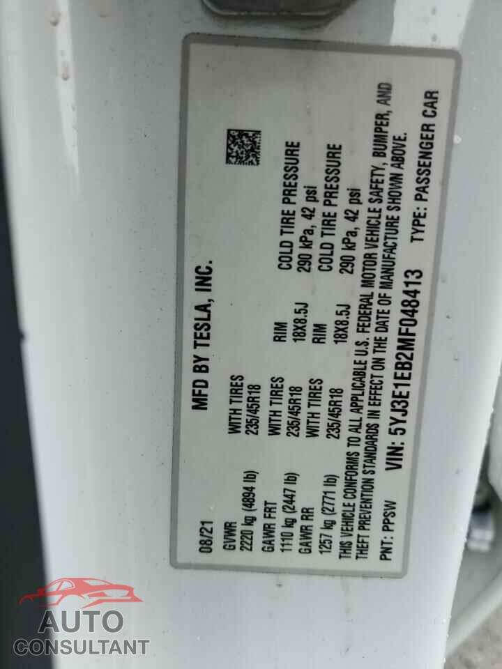 TESLA MODEL 3 2021 - 5YJ3E1EB2MF048413