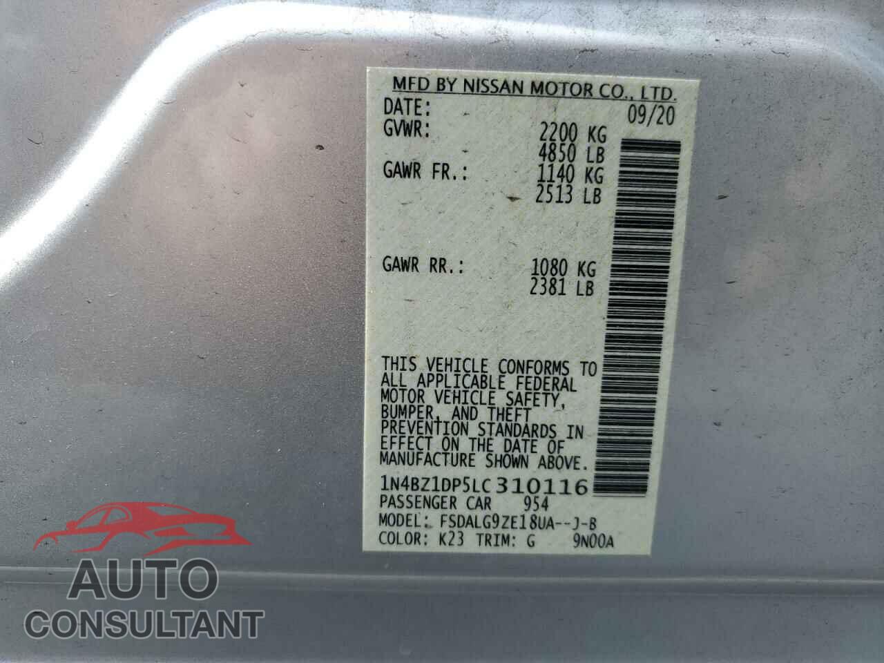 NISSAN LEAF 2020 - 1N4BZ1DP5LC310116
