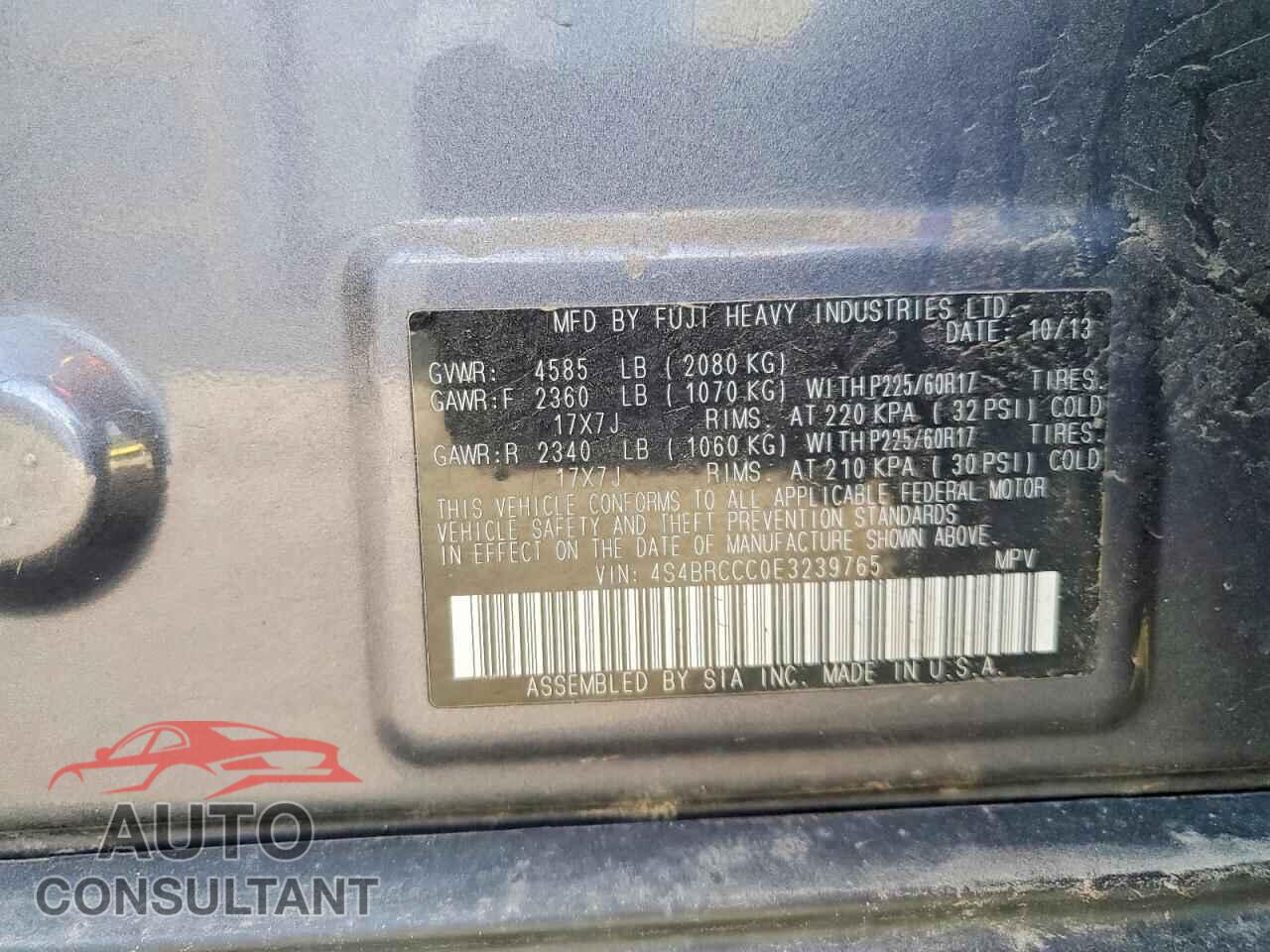 SUBARU OUTBACK 2014 - 4S4BRCCC0E3239765