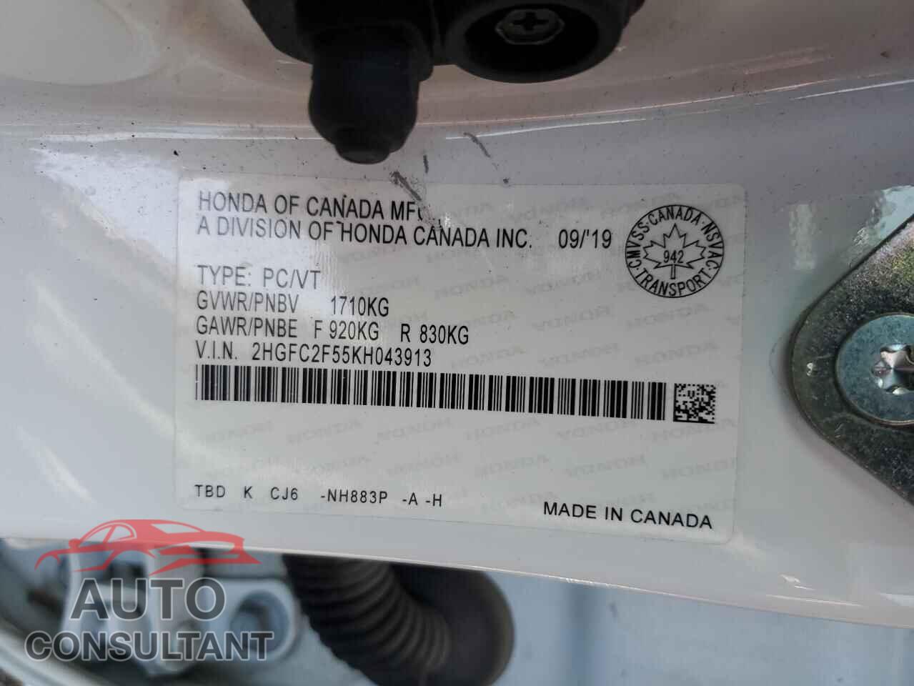 HONDA CIVIC 2019 - 2HGFC2F55KH043913