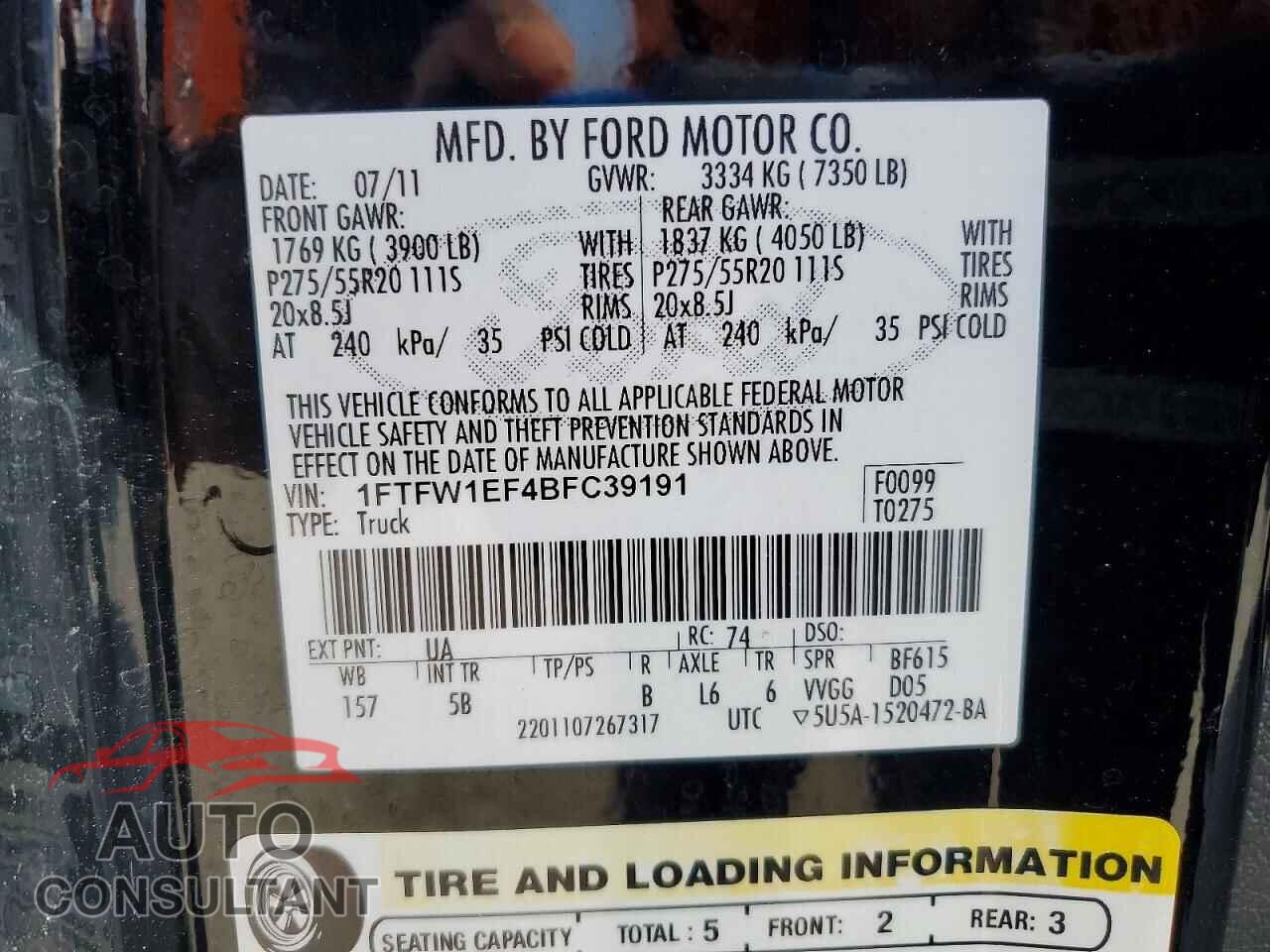 FORD F150 2011 - 1FTFW1EF4BFC39191