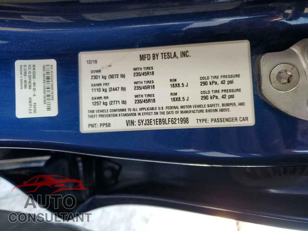TESLA MODEL 3 2020 - 5YJ3E1EB9LF621998