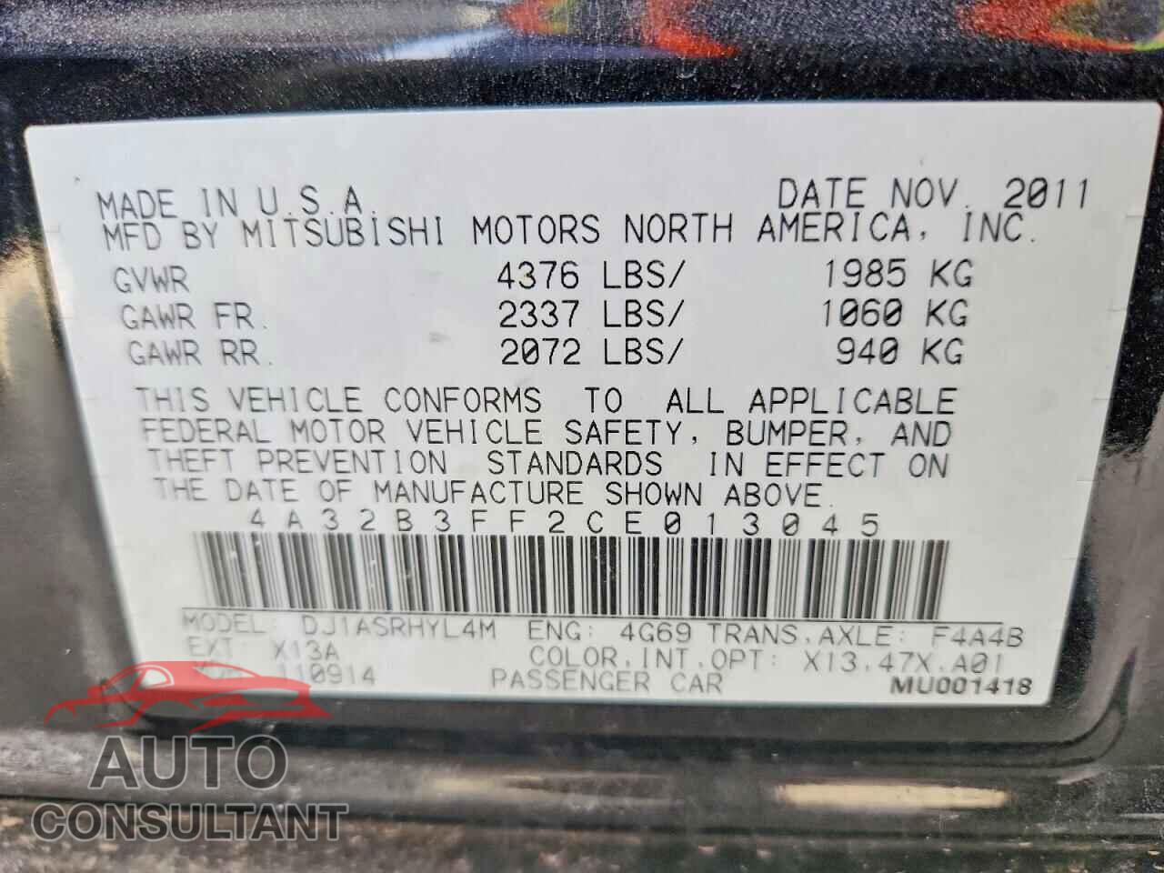 MITSUBISHI GALANT 2012 - 4A32B3FF2CE013045