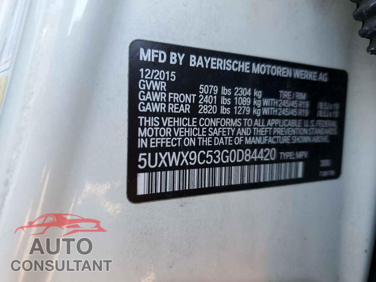 BMW X3 2016 - 5UXWX9C53G0D84420
