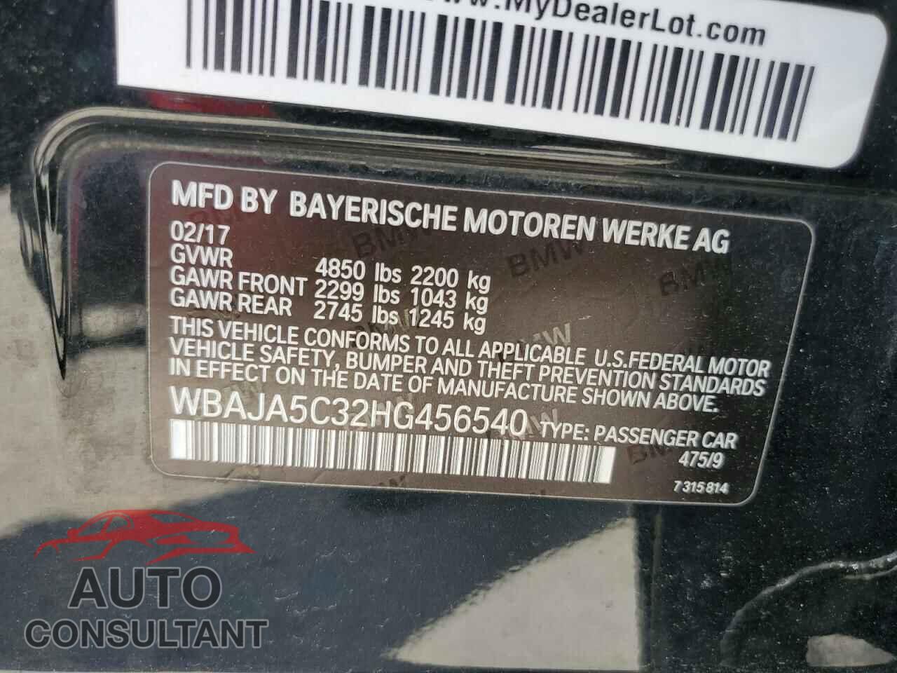 BMW 5 SERIES 2017 - WBAJA5C32HG456540