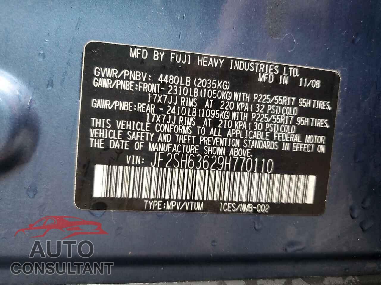 SUBARU FORESTER 2009 - JF2SH63629H770110
