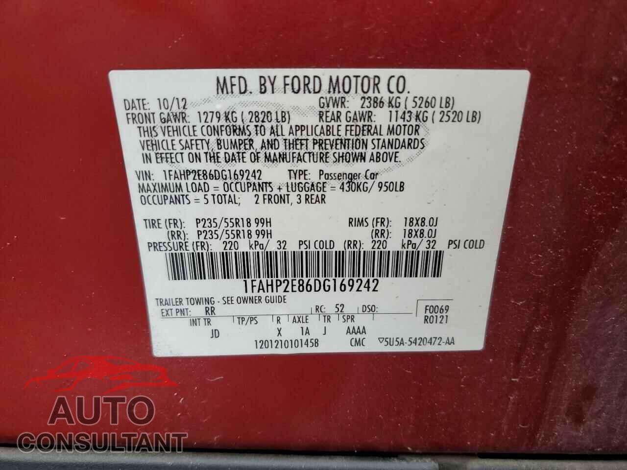FORD TAURUS 2013 - 1FAHP2E86DG169242