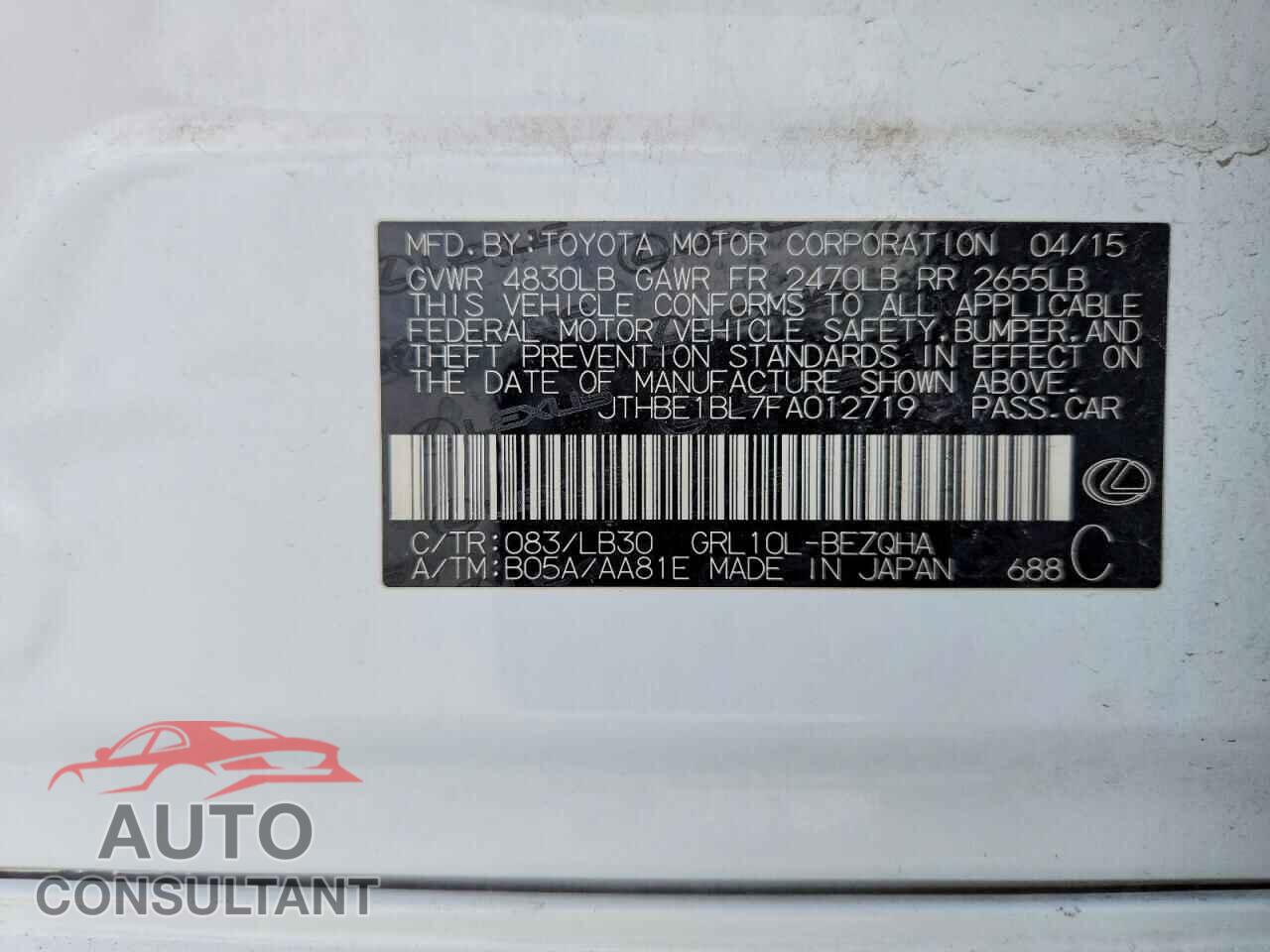 LEXUS GS 2015 - JTHBE1BL7FA012719