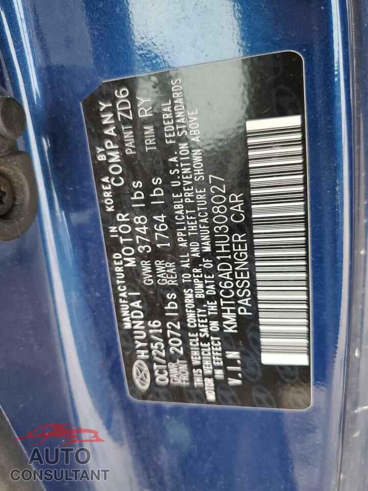 HYUNDAI VELOSTER 2017 - KMHTC6AD1HU308027