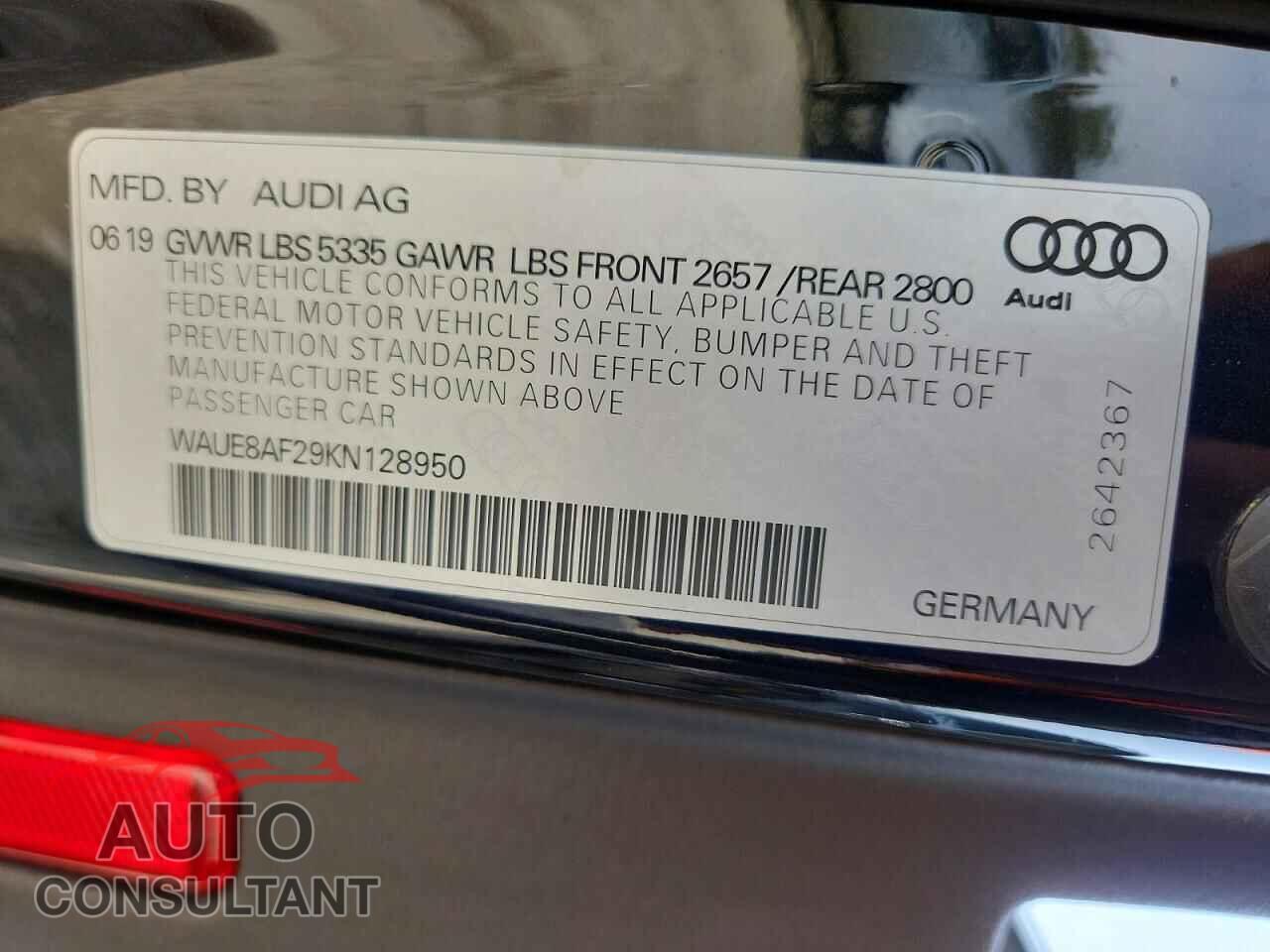AUDI A6 2019 - WAUE8AF29KN128950