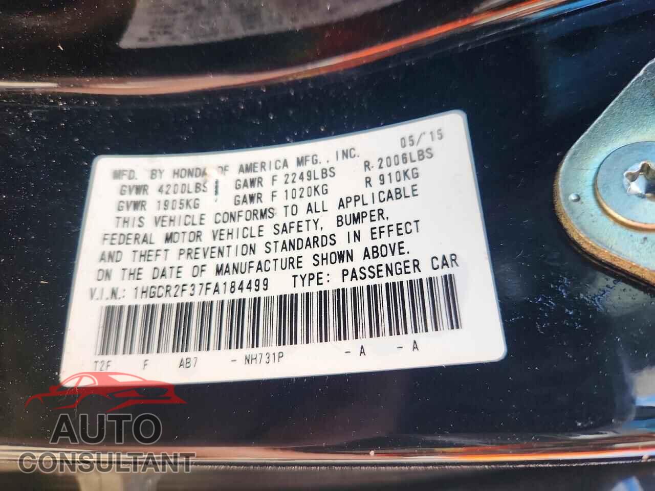 HONDA ACCORD 2015 - 1HGCR2F37FA184499