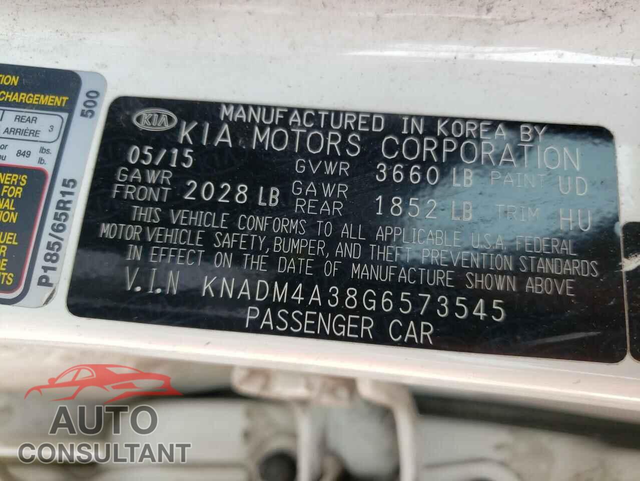 KIA RIO 2016 - KNADM4A38G6573545