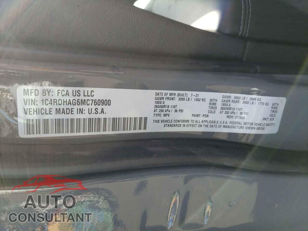 DODGE DURANGO 2021 - 1C4RDHAG6MC760900