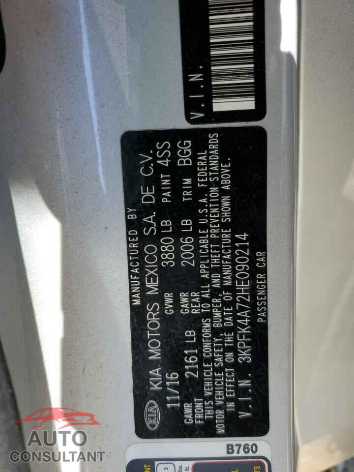 KIA FORTE 2017 - 3KPFK4A72HE090214
